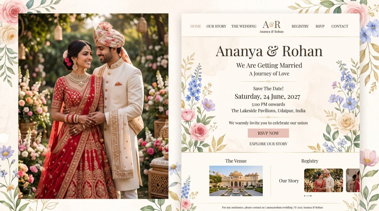 Floral Whimsy wedding invitation template preview