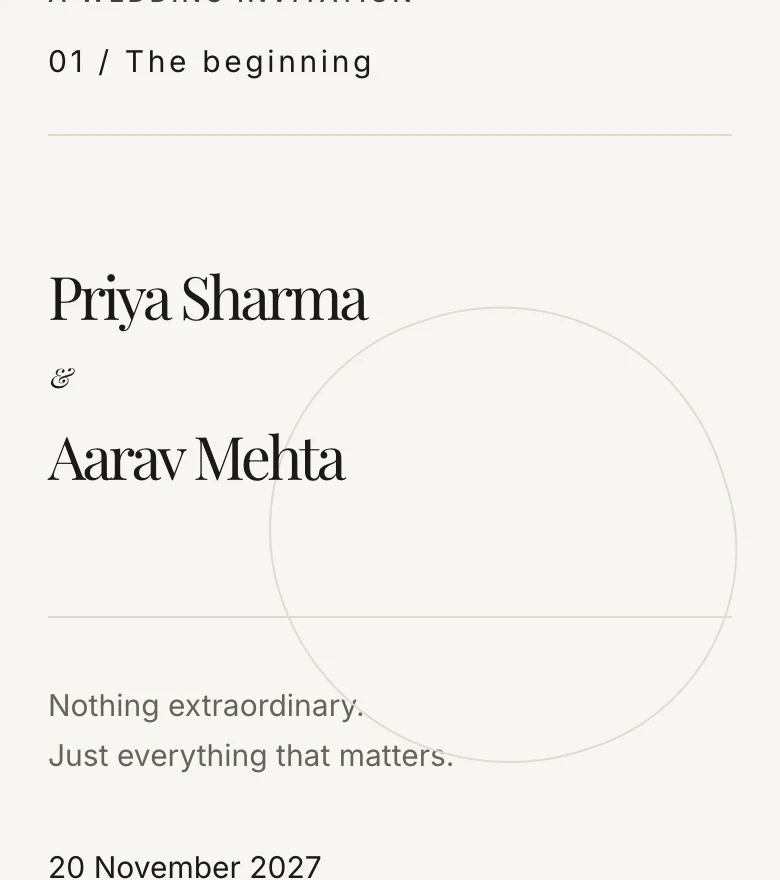 Minimalist Zen invitation website on a phone